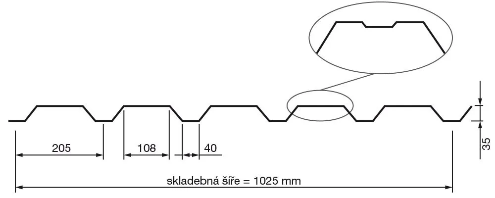 Lindab - trapéz T-35E polyes 0,5mm, r.š.1025mm RAL9010