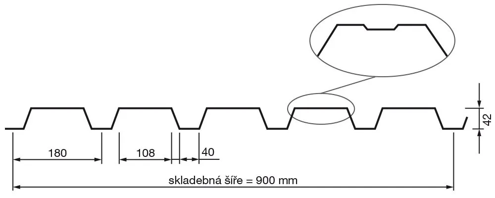 Lindab - trapéz T-45 pozink 0,6mm, r.š. 900mm