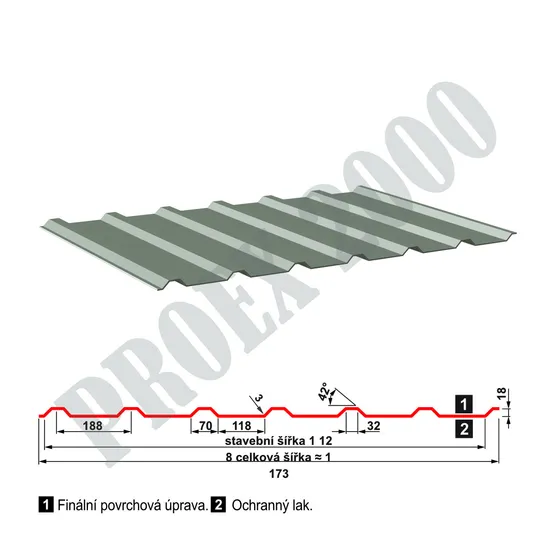 Trapezový plech SAT 18 polyester 0,5, červená RAL3011 - 2000mm
