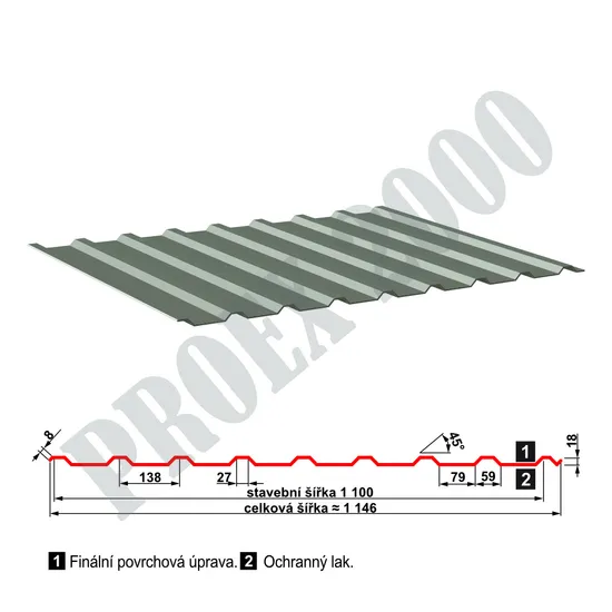 Trapezový plech SAT 18 polyester 0,5 šedý hliník RAL9007  starý typ