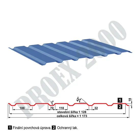Trapezový plech SAT 18W 0,63mm, pozink, stěnový profil