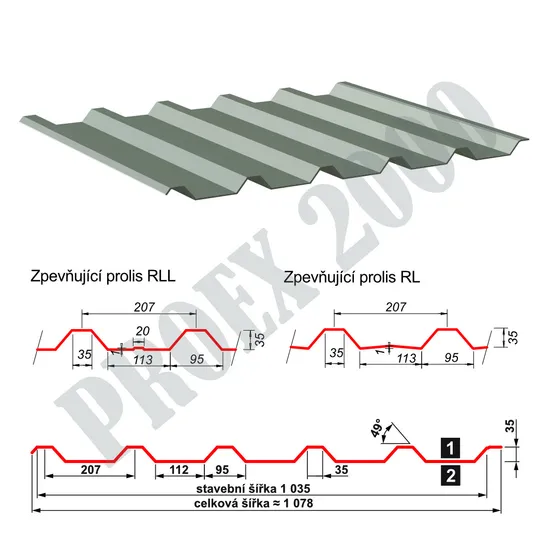 Trapezový plech SAT 35 polyester 0,88 šedobílá RAL9002