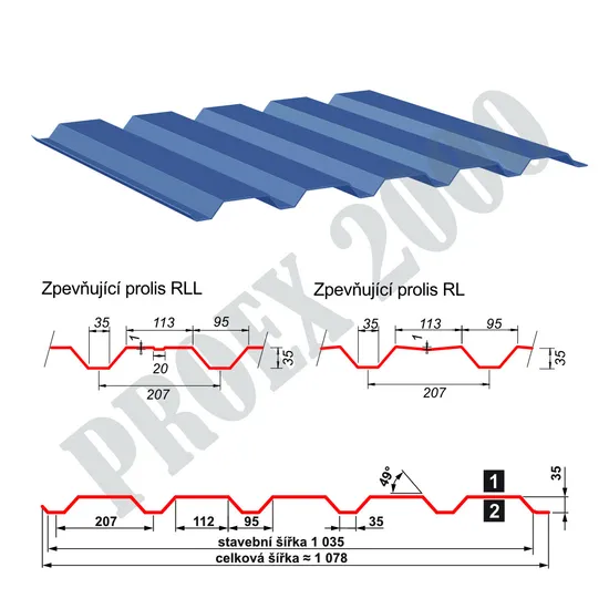 Trapezový plech SAT 35W polyester 0,5 tmavě hnědá RAL8017, stěnový profil
