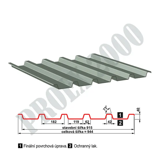 Trapezový plech SAT 40 0,8mm  pozink starý typ