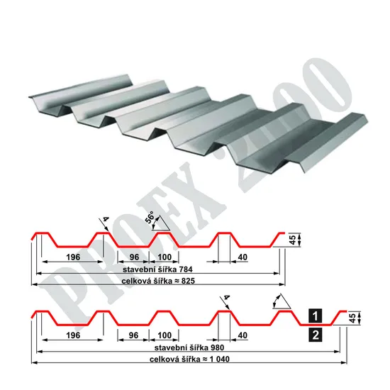 Trapezový plech T 45 polyester 0,7 světle šedá RAL7035