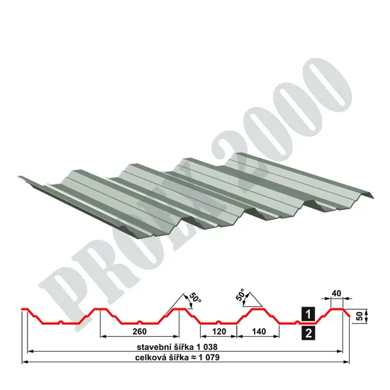 Trapezový plech SAT 50 polyester 0,7mm šedobílá RAL 9002