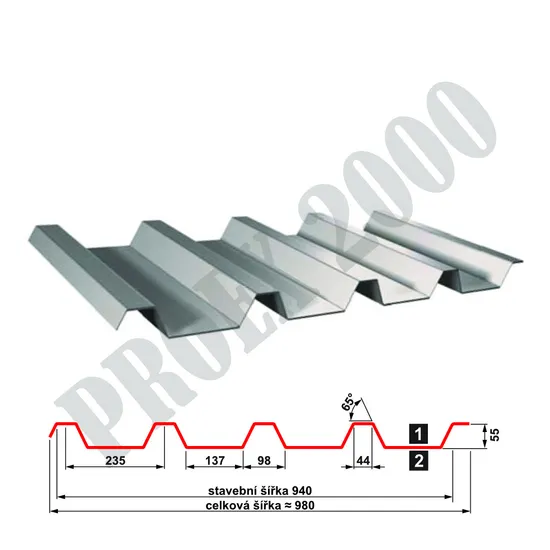 Trapezový plech T 55 0,7mm, pozink