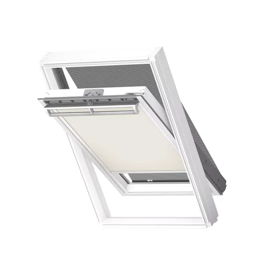 Kombinace DOP pro MK06 roleta zatemňující DKL SWL 1085 béžová + markýza, bílé lišty